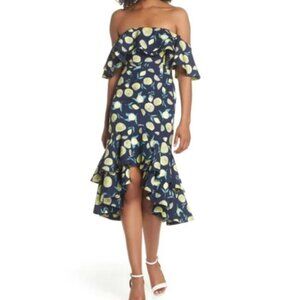 Fame and Partners lemon‎ print off shoulder dress Size 4